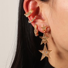 Fashion simple diamond five-pointed star earrings set