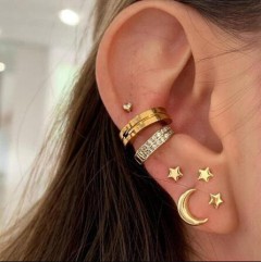 Moon and stars golden cuff earrings set