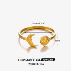 Jewelry Hip-Hop Sun Moon Stainless Steel 18K Gold Plated Rings