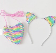 Cat pink Ears Children's Headband Head Small Bag