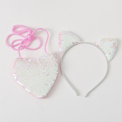 Cat Ears Children's Headband Small Bag Heart Crossbody Bag Set