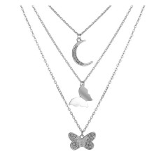 new inlaid rhinestone butterfly creative simple alloy three-layer necklace