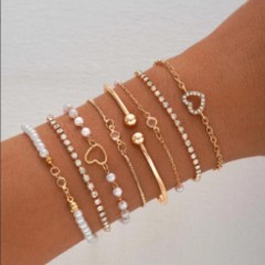 Elegant Simple Style Heart Shape Imitation Pearl Alloy Beaded Chain G