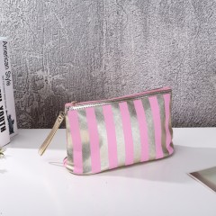Classic Style Stripe Cloth Square Pink Makeup Bag