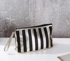 Classic Style Stripe Cloth Square Black Makeup Bag