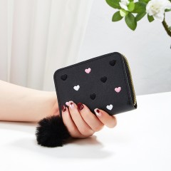 Women's Square Heart Shape Leather Zipper Wallet
