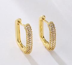1 pair fashion geometric gold plated copper zircon gold plated hoop earrings