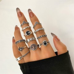 Hip-Hop Retro Leaf Heart Shape Alloy Carving Ring Sets