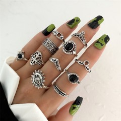Hip-Hop Retro Leaf Heart Shape Alloy Carving Ring Sets