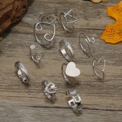 simple style heart shape women open rings silver