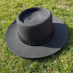 women's simple style solid color chain flat eaves sun hat