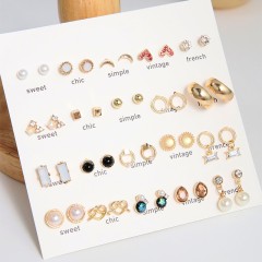 1 set lady geometric plating alloy ear studs