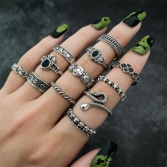 Hip-Hop Retro Leaf Heart Shape Rings Set