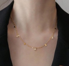 simple style geometric titanium steel plating rhinestones necklace tri