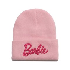 Barbie pink Embroidery Eaveless Wool Cap