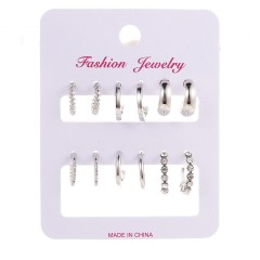 1 set vintage style circle square heart shape plating silver hoop earrings