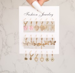 layers 1 set vintage style circle square heart shape plating alloy hoop earrings