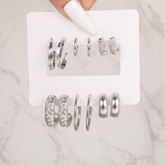 Silver 1 set vintage style circle square heart shape plating alloy hoop earrings