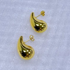 Water Droplets Plating 304 Stainless Steel 18K Gold Plated Stainless Steel Earrings Golden Flat 27*15*10