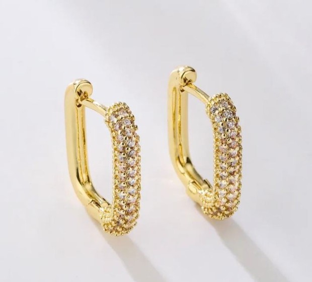 1 pair fashion geometric gold plated copper zircon gold plated hoop earrings
