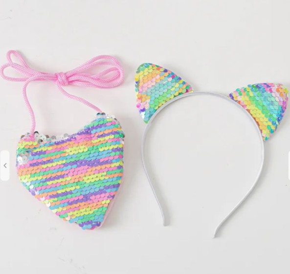 Cat pink Ears Children's Headband Head Small Bag