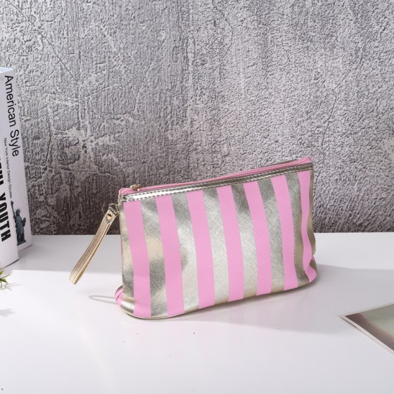 Classic Style Stripe Cloth Square Pink Makeup Bag