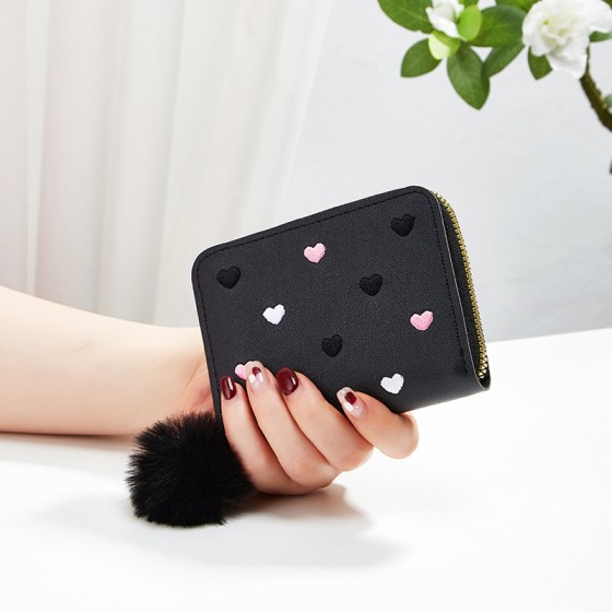Women's Square Heart Shape Leather Zipper Wallet