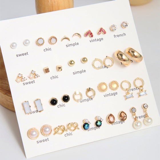 1 set lady geometric plating alloy ear studs