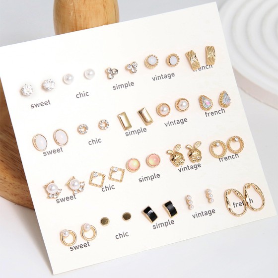 1 set lady geometric plating studs