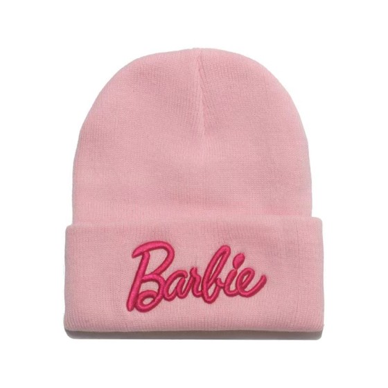 Barbie pink Embroidery Eaveless Wool Cap