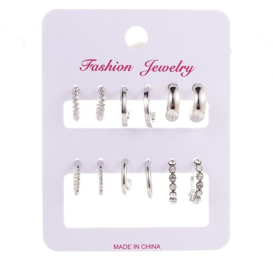 1 set vintage style circle square heart shape plating silver hoop earrings