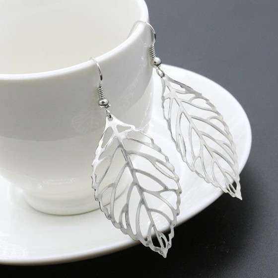 Fashion Leaf Plating Alloy Drop Earrings