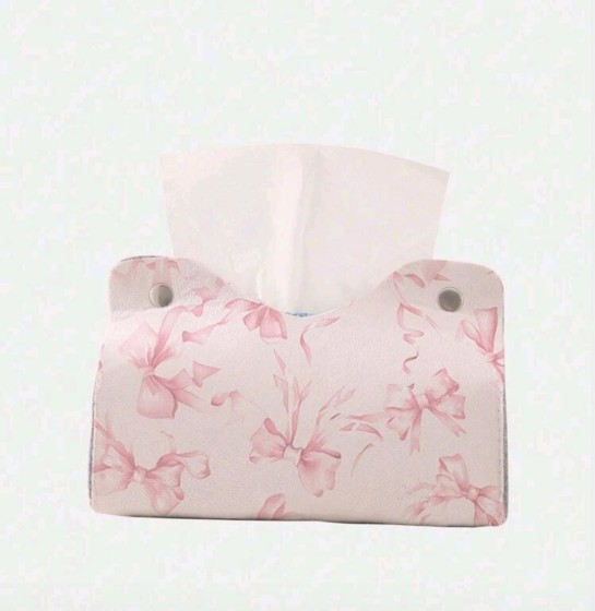Kawaii Butterfly Printed Tissue Box Holder With Bow Design