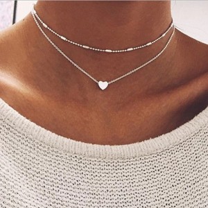 Silver Heart double Circle Necklace