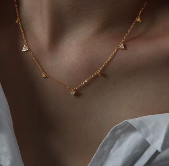 simple style geometric titanium steel plating rhinestones necklace