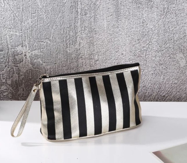 Classic Style Stripe Cloth Square Black Makeup Bag