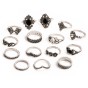 Retro silver and black rings set